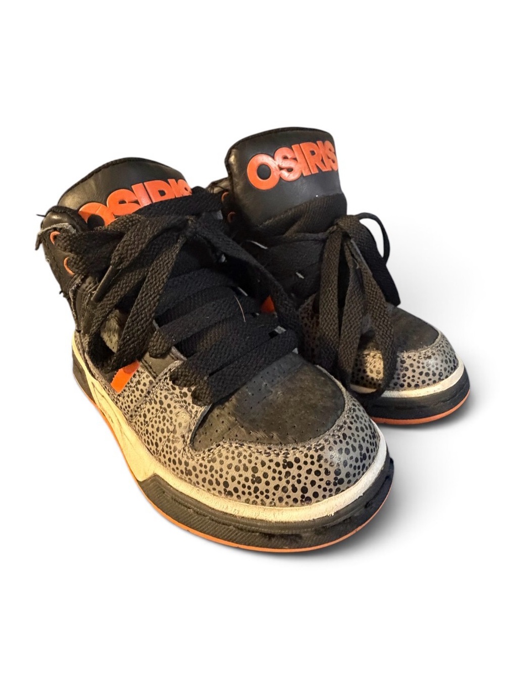 KIDS BOYS OSIRIS JAW SKATEBOARDING SHOES Size 1 Leather Black Orange Gray